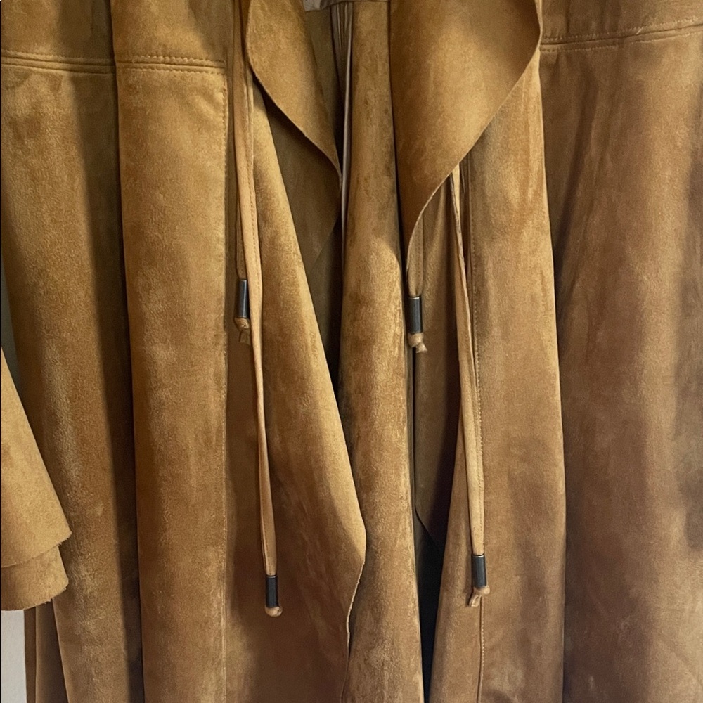 Free People Brown Suede Ruffle-Front Trench Coat - Picture 5 of 7
